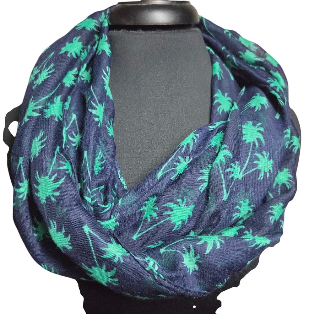 Navy Blue Palm Tree Print Infinity Scarf